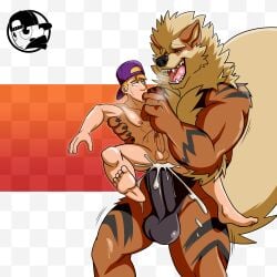 absurd_res anal anal_sex anthro anthro_dominating_human anthro_penetrating anthro_penetrating_human anthrofied arcanine balls bara big_dom_small_sub big_penis blonde_hair bodily_fluids breath canid canine carrying carrying_partner clothing cum cum_drip cum_in_ass cum_inside cum_while_penetrated dominant dominant_anthro dominant_male dripping duo ejaculation fangs finger_in_mouth fur genital_fluids genitals goldyne hair hat headgear headwear hi_res holding_partner human human_on_anthro human_penetrated interspecies larger_anthro looking_pleasured male male/male male_only male_penetrated male_penetrating male_penetrating_male mammal multicolored_body multicolored_fur muscular muscular_anthro muscular_male nintendo nipples nude open_mouth orange_body orange_fur orgasm pecs penetration penis pluke poképhilia pokemon pokemon_(species) sex signature simultaneous_orgasms size_difference smaller_human smaller_penetrated stand_and_carry_position standing standing_sex stomach_bulge striped_body striped_fur stripes submissive submissive_human submissive_male teeth video_games yellow_body yellow_fur