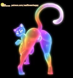 2022 :3 anthro anus anus_peek areolae big_breasts black_background breasts cat_ears cat_tail catgirl cute hi_res highres nipples nude nude_female original original_character presenting presenting_ass presenting_hindquarters rainbow rainbow_(sadflowerhappy) rainbow_cat rainbow_fur rainbow_tail sadflowerhappy sfhrender sideboob simple_background smile smirk smirking smirking_at_viewer white_areola