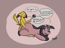 bovid bovine cattle chunkypandaroo duo english_text female feral humor male male/female mammal miltank nintendo penetration pikachu pokémon_(species) pokemon pokemon_only size_difference teats text udders video_games