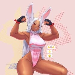 1girls abs bunny_ears calad_g dark-skinned_female dark_skin emoji female female_only fully_clothed leotard miruko muscular_female my_hero_academia red_eyes rumi_usagiyama solo solo_female solo_focus white_hair