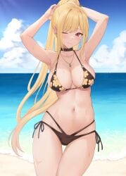 alternate_costume big_breasts bikini blonde_hair bracelet breasts choker female gyaru high_ponytail kitagawa_marin norii official_alternate_costume solo solo_female solo_focus sono_bisque_doll_wa_koi_wo_suru swimsuit tagme