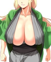 1girls big_breasts blonde_hair breast_focus breasts cleavage female female_only focus_on_chest fully_clothed haori huge_breasts japanese_clothes large_breasts long_hair mature milf naruto naruto_(series) naruto_shippuden shounen_jump smiling solo tenpura_(tenpura621) tsunade