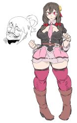 2022 2girls absurd_res aqua_(konosuba) baki_the_grappler bamman belt biscuit_oliva blush boots bow braid breasts brown_hair cleavage cleavage_cutout clothed clothing crossover eyebrows_visible_through_hair female female_only french_braid frilled_skirt frills full_body grappler_baki hair_between_eyes hair_ornament hair_ribbon highres kono_subarashii_sekai_ni_shukufuku_wo! large_breasts lips long_hair megustaprobaltuboca multiple_girls necktie open_mouth red_eyes ribbon simple_background skindentation skirt smile smirk solo_focus standing style_parody sweat sweatdrop teeth thick_thighs thighhighs thighs tied_hair tongue white_background wide_hips yunyun_(konosuba) zettai_ryouiki