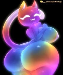 2022 :3 anthro areolae big_breasts black_background breasts cat_ears cat_tail catgirl cute hi_res highres nipples nude nude_female original original_character presenting presenting_ass presenting_hindquarters rainbow rainbow_(sadflowerhappy) rainbow_cat rainbow_fur rainbow_tail sadflowerhappy sfhrender sideboob simple_background smile white_areola