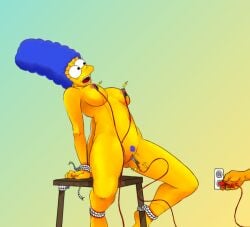 artist_request blue_hair blue_pubic_hair bondage censored electric electric_shock electricity electro electrodes electrostimulation female female_focus marge_simpson nipples pubic_hair pussy pussy_hair restrained rope rope_burn shock shocked shocking tagme the_simpsons torture wires yellow_skin