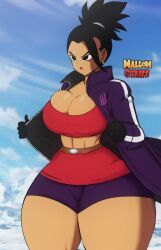 big_ass big_breasts breasts cameltoe cleavage clothed dragon_ball dragon_ball_super female female_only female_saiyan huge_breasts kale mallow_strife shounen_jump skirt solo solo_female solo_focus spiky_hair tight_clothing universe_6 universe_6/universe_7