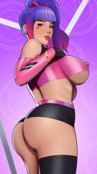 1girls background big_breasts female_only fortnite looking_at_viewer postblue98 side_view sideboob tight_clothing tracy_trouble tracy_trouble_(fortnite)