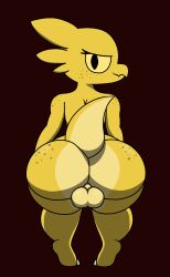 absurd_res anthro ass backsack balls big_balls big_butt cookie-pone eyelashes freckles freckles_on_butt freckles_on_shoulders genitals girly hi_res huge_butt jagged_mouth kobold looking_at_viewer male male_only reptile scales scalie solo solo_male thick_thighs yellow_body yellow_scales yellow_sclera