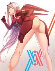 anus ass darling_in_the_franxx light-skinned_female light_skin lolipop long_hair pink_hair pussy tagme zero_two_(darling_in_the_franxx)