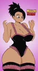 1girls big_breasts breasts cleavage confusion dragon_ball dragon_ball_super earrings female female_only female_saiyan huge_breasts kale lingerie mallow_strife shounen_jump solo solo_female thick_thighs thigh_squish thighhighs universe_6 universe_6/universe_7