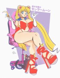 1girls big_breasts bishoujo_senshi_sailor_moon blonde_hair blue_eyes circlet curvaceous female female_only female_protagonist high_heels huge_breasts large_breasts platform_heels ribbons sailor_moon shiny_skin solo terryalec thick_thighs thong usagi_tsukino wide_hips