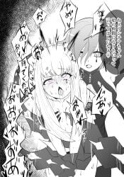 2girls ahegao arm_between_breasts aroused between_breasts black_and_white blush brain_drain brainwashing breasts_cutout comic confusion corruption crying crying_with_eyes_open drool drooling eyebrows eyebrows_visible_through_hair eyelashes eyes_rolling_back female_only femdom femsub fire_emblem fire_emblem:_three_houses garreg_mach_monastery_uniform glowing_eyes hair_over_breasts hand_out hands_on_breasts hands_on_crotch hands_over_breasts heart heart-shaped_pupils heavy_blush horny horny_female hypnosis in_love japanese_text kronya_(fire_emblem) lesbian long_hair lysithea_von_ordelia magic makeup mind_break mind_control mindless moaning naked nintendo non-con nonconsensual ornament pink_eyes pleasure_face pleasured shock sideboob simple_background sleeveless smaller_female speech_bubble spiral_eyes squeezing squeezing_breast stripped stripped_naked sweat sweatdrop swirly_eyes symbol taller_girl tears text text_bubble tongue tongue_out transformation translated yuri ze_r0_ze_r0