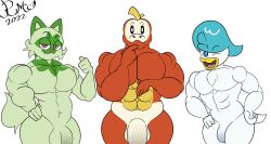 2022 3boys abs absurd_res alpha_channel anthro avian barazoku flexing fuecoco fur furry genitals group hi_res looking_at_viewer male male_only muscular muscular_male naked nintendo nude penis pokémon_(species) pokemon pokemon_sv quaxly raccoon_mints scalie sprigatito tail trio video_games white_background