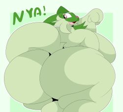 2022 anthro anthrofied big_ass big_breasts big_butt breasts bubble_butt castdraws_(artist) castplus female fur furry furry_only green_theme huge_ass looking_back naked nintendo nude pokémon_(species) pokemon pokemon_only pokemon_sv solo sprigatito tagme tail text