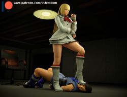 2girls 3d 3d_(artwork) asuka_kazama bondage boots dominant dominant_female domination dominatrix emilie_de_rochefort feet_on_face female female_domination female_only femdom foot_on_face foot_on_head hands_behind_back helpless high_heel_boots high_heels humiliation jvfemdom kazama_asuka legs lezdom sadism stepped_on stepping_on_face stepping_on_female stepping_on_head stomp stomping tekken tekken_7 thick_thighs thighs tied_hands tied_up trample trampling victory_pose white_boots wrestlingryona