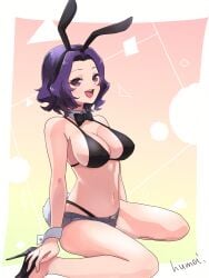 1girls animal_ear_hairband animal_ear_headband animal_ears animal_ears_headband animal_tail artist_name artist_signature bare_shoulders belly_button big_breasts bikini_bottom bikini_top bikini_under_clothes black_bikini black_bowtie black_heels black_shoes blush boobs bowtie breasts bunny_ears bunny_girl bunny_tail bunnygirl busty cleavage clothed color colored cuffs cuffs_(clothing) detached_collar detached_cuffs english_text fake_animal_ears female female_only gradient_background grand_blue grand_blue_dreaming hairband hamaoka_azusa headband heels high_heels jean_shorts kyou_fumei light-skinned light-skinned_female light_skin looking_at_viewer matching_hair/eyes mouth_open only_female open_mouth open_smile purple_eyes purple_hair rabbit_ears rabbit_girl rabbit_tail revealing_clothes shoes short_hair short_shorts shorts shoulders sitting skimpy_clothes smile smiling smiling_at_viewer solo solo_female solo_focus tail text thighs