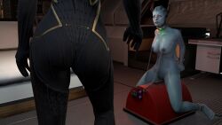 2girls 3d alien alien_girl asari ass bondage chains collar cuffs effect female female_only mass_effect morinth penis piercing restrained rogat17 samara sex_machine tagme