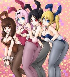 4girls ass bunny_girl bunnysuit famboykq female female_only forced_exposure forced_presentation fujiwara_chika hayasaka_ai iino_miko kaguya-sama_wa_kokurasetai_~tensai-tachi_no_renai_zunousen~ multiple_girls playboy_bunny shinomiya_kaguya teenager