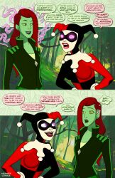 2d 2girls absurdres body_control bodysuit breasts comic consensual dazed dc dc_comics dialogue empty_eyes female female_only femdom femsub glowing glowing_eyes green-skinned_female green_skin harley_quinn harley_quinn_(classic) harley_quinn_(series) hypnosis hypnotized_dom hypnotized_hypnotist long_hair mentioned_character mesmercomics mind_control multiple_girls open_mouth pheromones poison_ivy smile speech_bubble submissive_hypnotist tech_control text western