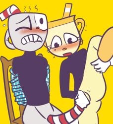 1boy 1boy1girl 1girls animate_inanimate anthro anthro_on_anthro blush blushed blushing blushing_profusely cartoony chair chalice cup cuphead cuphead:_the_delicious_last_course cuphead_(game) female female_dominating_male female_domination femdom fleischer_style_toon gloves gray_body gray_skin grey_body grey_skin half-dressed half_dressed half_naked half_nude inanimate male malesub mole_(marking) mole_on_cheek mole_under_eye ms._chalice pussy rope simple_background strapped_down straw vagina vaginal vaginal_insertion vaginal_penetration vaginal_sex white_gloves yellow_background yellow_skin