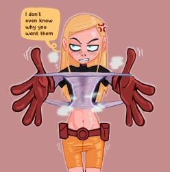 1girls angry belt dc dc_comics dialogue female female_only handwear human odor panties presenting_panties presenting_removed_panties smell solo teen_titans teen_titans_go terra_(dc)