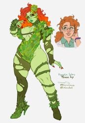 1girls 2d batman_(series) before_and_after bisexual_pride_colors blanclauz dc dc_comics eyelashes eyewear female_only flower glasses gradient green-skinned_female green_skin hair_flower high_heels large_breasts leaf nerd nerdy_female orange_hair pamela_isley poison_ivy red_eyes redesign solo solo_female standing thorns torn_clothes transformation vines voluptuous voluptuous_female yellow_sclera