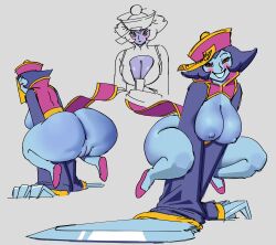 anus ass blue_skin breasts capcom chinese_clothes claws cleavage clothing darkstalkers flats hat hsien_ko jiangshi large_ass large_breasts lei-lei lei_lei pussy short_hair thick_thighs weapon whiteflagman