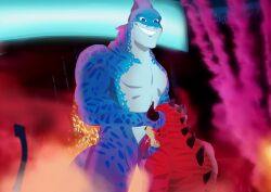 2boys absurd_res anthro blue_body duo fellatio fish fur furry furry_only gay hi_res humanoid male male/male male_only marine monster nude oral penile red_body rumble_(film) sex shark steve_(rumble) tentacular_(rumble) yaoi