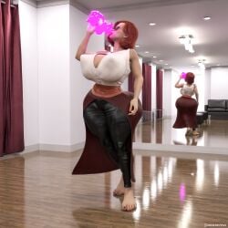 1girls 3d barefoot big_breasts clothing cum_inducing_juice drinking female female_only fully_clothed growth_potion huge_feet hyper hyper_bimbo juice_that_makes_you_cum nipple_bulge nipples_visible_through_clothing original_character potion renrenrew standing tagme thighs wide_hips