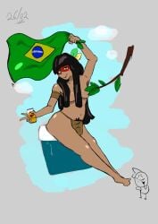 1girls armpits black_hair brazil brazilian brchan convenient_censoring kuruminha latin_america latina national_personification native_american pubic_hair solo south_american topless trifecta_(artist)