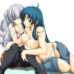 2girls bra clothing female female_only full_metal_panic kaname_chidori multiple_girls panties pantyhose tagme teletha_testarossa white_background