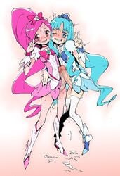 bow censored clothing cum cure_blossom cure_marine erika_kurumi futanari heartcatch_pretty_cure! inoue_kiyoshirou magical_girl pretty_cure stockings tsubomi_hanasaki