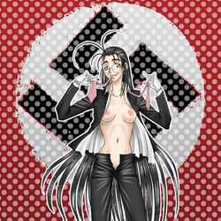 black_hair breasts female female_only front_view hellsing hellsing_ultimate nazi open_clothing pale_skin rip_van_winkle solo standing swastika tagme vampire