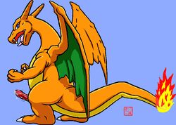 charizard claws color cum dragon_soul_e feral fire male male_only nintendo nude penis pokemon pokemon_(species) side_view solo standing tagme tail tail_fire wings