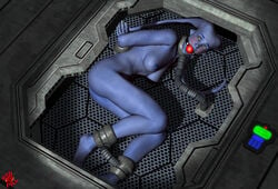 3d ass ball_gag blue_skin blush bondage breasts collar female gag gagged metal_bondage nipples nude redpill333 solo star_wars tagme twi'lek