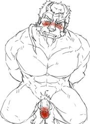 color cum front_view fullmetal_alchemist kneeling law male male_only muscles nude penis sketch solo tagme