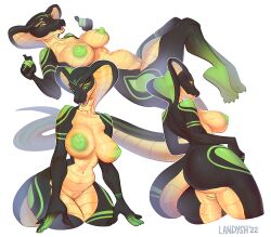 2022 5_fingers alpha_channel anthro areola artist_name ass big_breasts big_butt breasts cobra eyelashes female fingers genitals landysh looking_at_viewer navel nipples nude open_mouth open_smile pussy reptile scalie simple_background smile snake snake_hood solo transparent_background yellow_eyes