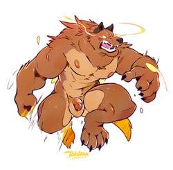 1boy abs anthro artist_name balls ballsack beefy biceps big_muscles body_fur brown_fur canine fluffy_tail glowing glowing_eyes inpu male male_only mammal muscles muscular_male nude_male pecs penis scrotum semi-erect solo super-tuler tairupanda teeth testicles tongue toony veiny_penis were werewolf wolf