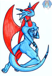 anthro ass blue_skin breasts color female female_only nintendo nude pokemon red_skin salamence side_view solo tagme tail tierafoxglove wings