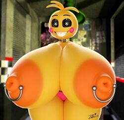 2021 3d 3d_(artwork) animatronic anthro areola avian big_breasts bird black_sclera blender_(software) breasts breasts_bigger_than_head chicken digital_media_(artwork) female five_nights_at_freddy's five_nights_at_freddy's_2 galliform gallus_(genus) genitals huge_breasts hyper hyper_breasts lovetaste_chica machine nipple_piercing nipples nude orange_areola orange_nipples phasianid pussy robot scottgames smile smiling_at_viewer solo thick_thighs toy_chica_(fnaf) toy_chica_(love_taste) video_games white_eyes yellow_body za_barro