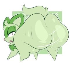 2022 ambiguous_gender arizonathevixen big_ass big_butt bubble_butt fur furry furry_only green_theme hi_res huge_ass large_ass looking_at_viewer looking_back naked nintendo nude pokémon_(species) pokemon pokemon_sv sprigatito tagme tail thick_thighs twerking wide_hips