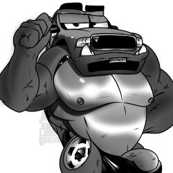 anthro autorepublic car erection ford genitals hi_res humanoid light_truck living_car living_machine male monster musclegut muscular nipples penis pickup_truck solo truck_(vehicle) vehicle