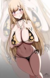 1girls 2022 artist_signature astraea_(atelierastraea) bikini black_bikini blonde_hair blush breasts female female_only flower_pattern gyaru hips huge_breasts kitagawa_marin long_hair looking_at_viewer narrow_shoulders png pouting red_eyes side-tie_bikini slim_waist sono_bisque_doll_wa_koi_wo_suru thick_thighs thighs thin_waist wide_hips