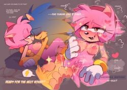 amy_rose anthro arsworlds english_text eulipotyphlan female fur hedgehog humanoid looking_pleasured male male/female mammal pink_body pink_fur pink_hair sega sonic_(series) sonic_the_hedgehog sonic_the_hedgehog_(series) super_sonic