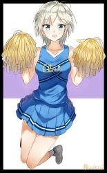 10s anastasia_(idolmaster) blue_eyes breasts cheerleader female highres idolmaster idolmaster_cinderella_girls isshiki_(ffmania7) open_mouth pom_pom_(cheerleading) short_hair silver_hair skirt smile solo