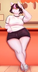 animal breasts catti_(deltarune) creature curves curvy_female curvy_figure deltarune feline furry game goth goth_girl huwon round_breasts thighs tobyfox video_game video_games white_shirt