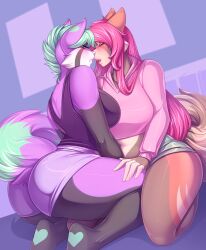 2022 5_fingers ailurid anthro breasts closed_eyes clothed clothing digital_media_(artwork) female fingers hair hi_res knight_dd mammal pink_hair red_panda