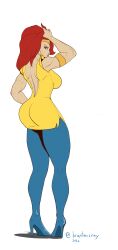 adventures_of_sonic_the_hedgehog big_ass big_breasts flexing high_heels katella katella_the_huntress large_breasts leggings looking_at_viewer looking_back muscles muscular_female red_hair skin_tight tight_clothing tight_fit