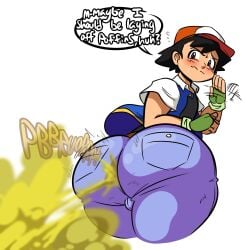 1boy adorable aged_up ash_ketchum ass big_ass big_butt big_butt_fart big_fart blush butt butt_focus cute denim dialogue embarrassed embarrassment enormous_ass enormous_butt enormous_fart enormous_farting excessive_fart fanning fanning_face fanning_self fart fart_cloud farting farting_at_viewer farts fat_ass fat_butt gassy gobrush gobrushgob huge_ass huge_butt jeans looking_at_viewer looking_back looking_down loud_fart male male_only nintendo pokemon pokemon_(anime) simple_background smell solo stink_fumes stinky text text_bubble thick_ass thick_butt thick_thighs tight_clothing tight_jeans white_background yoshizilla