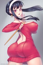 1girls ass assassin big_ass breasts clothed female female_only fully_clothed huge_breasts shounen_jump solo spy_x_family stiletto_(weapon) supersatanson thorn_princess yor_briar